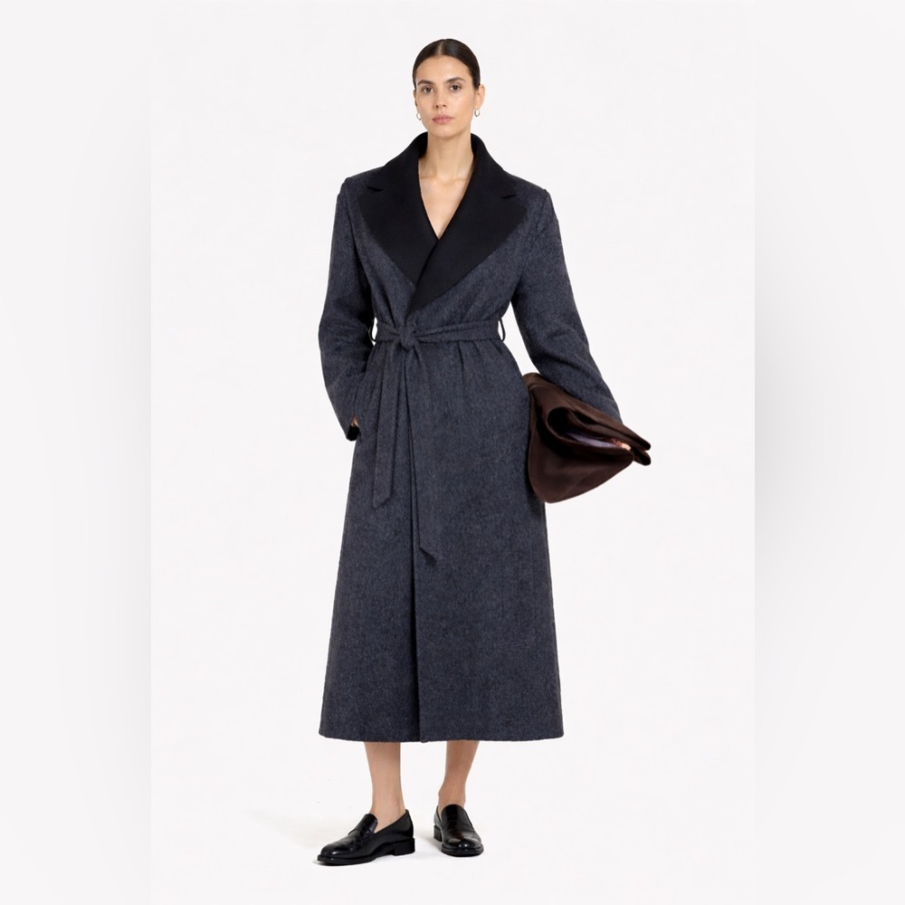 CO Collection Knit Wool Two Tone Shawl Collar Wrap Coat